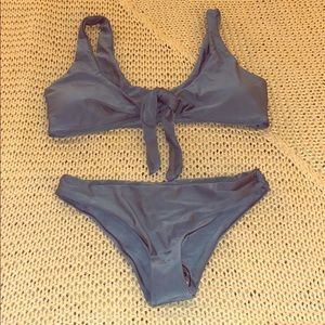 NWT metallic blue tie top bikini, size S